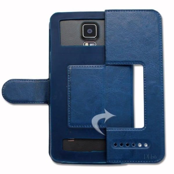 Alcatel 1 (2019) Extra Slim Blue Folio Case X 2 Vinduer i kvalitets øko læder med magnetisk lukning og syning