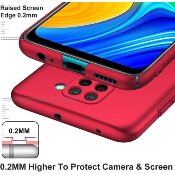 Xiaomi Redmi Note 9 etui + hærdet glas skærmbeskytter, rødt meget tyndt beskyttelsescover Hard Cover Cover Cover til