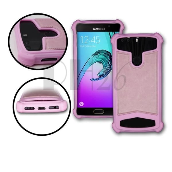 Motorola E4 Plus MTC6737 Pink læder-stil bagcover med anti-shock silikone gel konturer fra PH26®