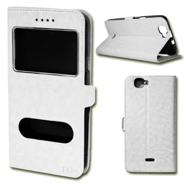 Etui Housse Folio - PH26® - LOGICOM L-EMENT 501 - Syntetiskt läder - Flexibelt - Magnetiskt Vit
