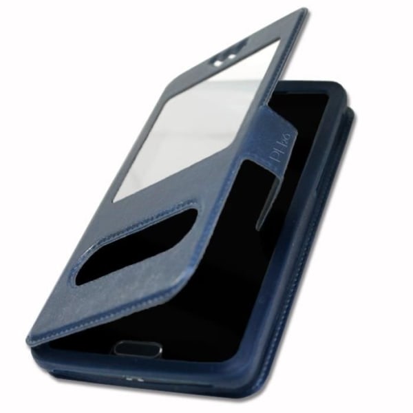 Blått fodral för OnePlus 9R 5G Extra Slim X2 Quality ekoläderfönster magnetisk stängning och synliga sömmar