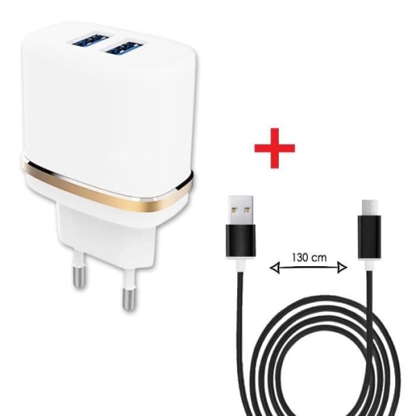 Micro USB-kabelpaket för Alcatel 1B 2020 Ultrakraftig och snabb laddare 2X (5V - 2.1A) - SVART
