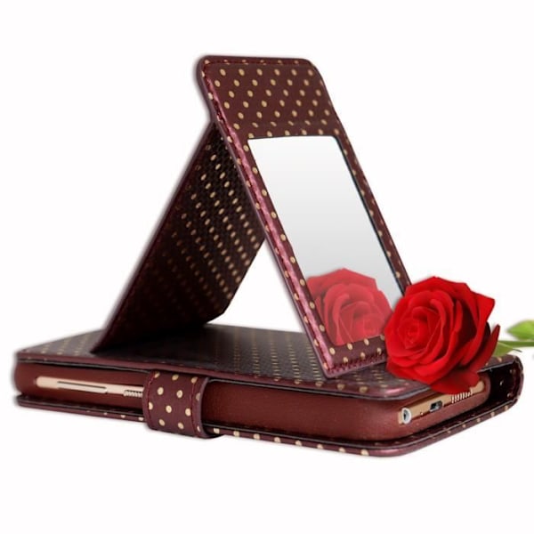 PH26® Brun folio-etui med guldprikker til HTC EVO 3D i øko-læder med kortholder, spejl og synlige syninger