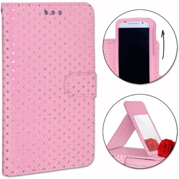 Hölster för Vivo Y11s - PH26 - Ekoleder - Rosa - Kortfack - Inbyggd spegel Rosa