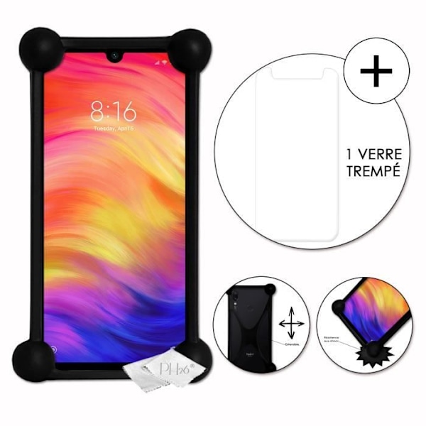 Coque Bumper - Xiaomi - Redmi Note 7 - Iskunkestävä - Silikoni - Lasikuvio mukana Svart
