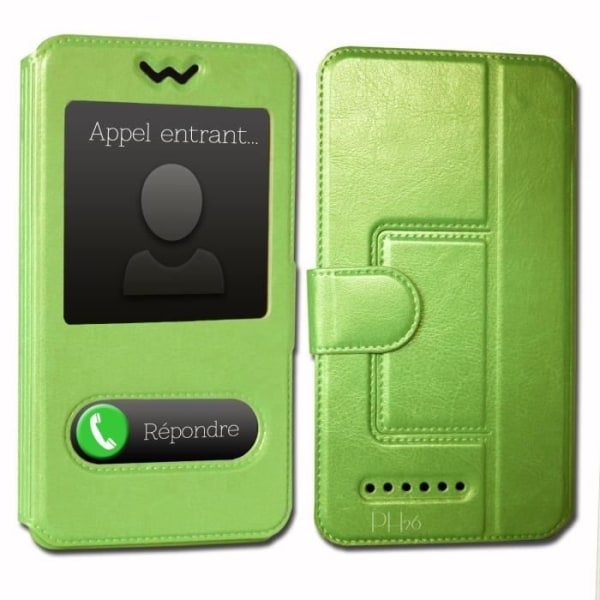 Super Pack Cover för Coolpad Cool Play 8 Lite Extra Slim 2 Windows Eco Leather + High Transparency Tempered Glass GREEN