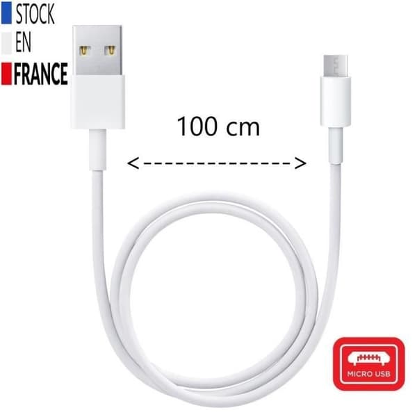 USB Micro USB Cable - PH26 - 1 Meter - Charge and Synchronization - Compatible with Oppo A39 - White Vit