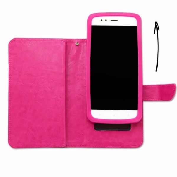 Foliofodral för Prestigio Muze K5 plånboksformat i fuchsia eko-läder med dubbel invändig flikkorthållare,