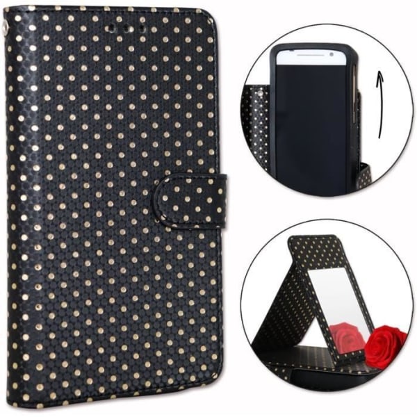 Smartphonefodral - SVART - Blackview A80 - Ekoskinn - Korthållare - Inbyggd spegel Svart