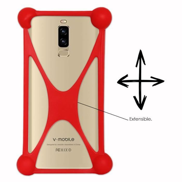 Super Pack rød stødsikker kofangerkasse i kvalitetssilikone til V-Mobile S9 (2019) med 1 netoplader, Ultrahurtig 2x USB Röd