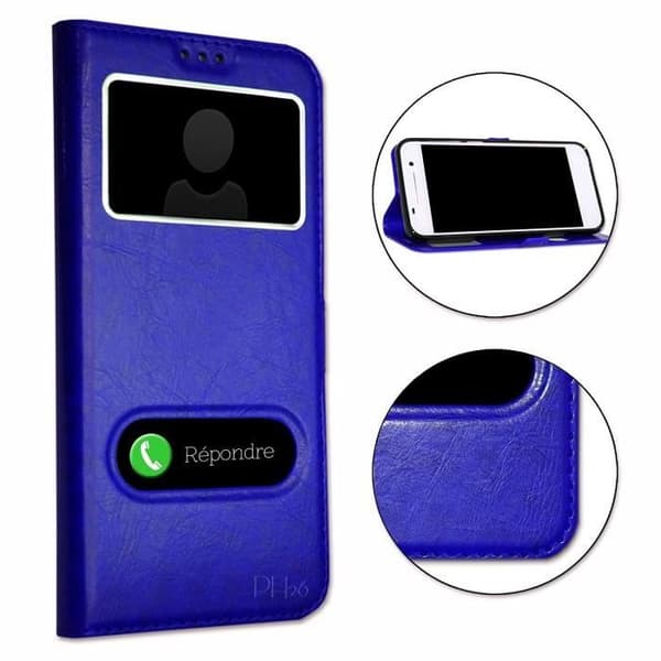 Coque Extra Slim - BLÅ - Iphone 12 mini - Eco Læder - Magnetisk Lukning - Synligt Syning Blå