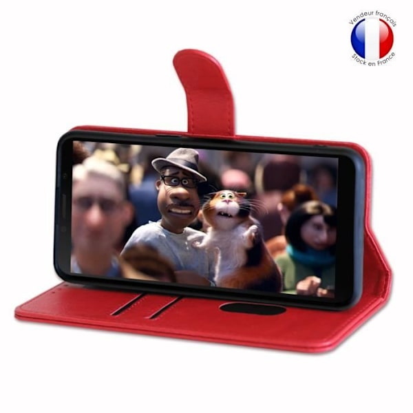 Plånboksfodral dedikerat till Huawei Y5P - grainad läderstil med magnetisk flik för kortlagring och videostöd - Röd