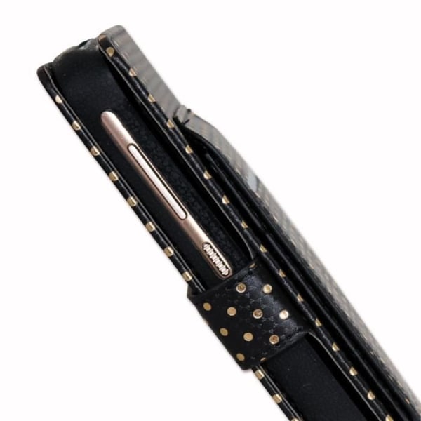 PH26® Sort folio-etui med guldprikker til Sharp Aquos Ever SH-04G i øko-læder med kortholder, spejl og syninger Svart med guldprickar