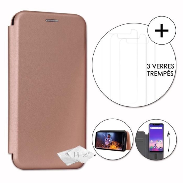 PH26® Super Pack Folio-korthållare i kopparnärt eko-läder för Logicom Le Hop med 3 härdade glas, maximal hårdhet Koppar