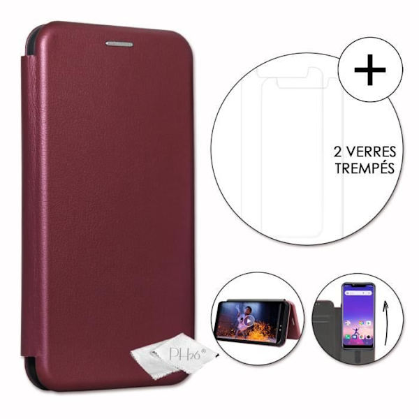 Housse folio - PH26 - Logicom Le Hop - Ekologinen kiillotettu nahka - Bordeaux - 2 karkaistua lasia Bordeaux