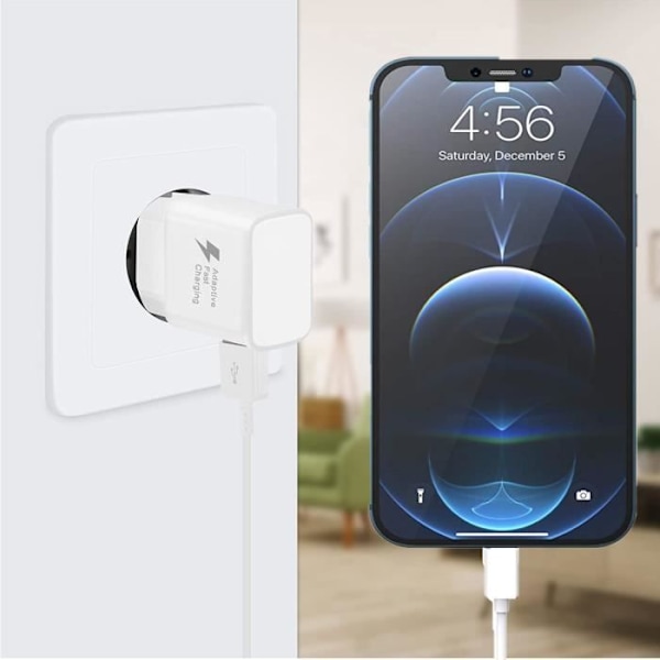 Opladerpakke + kabel til HOTWAV W10 Hurtigoplader Ultra-kraftig og hurtig NY GENERATION 3A med USB-Type C-KABEL Vit