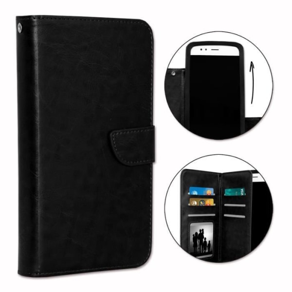 Foliofodral för Elephone C1 Max plånboksformat i svart ekoläder med dubbel invändig flik, korthållare, stängning