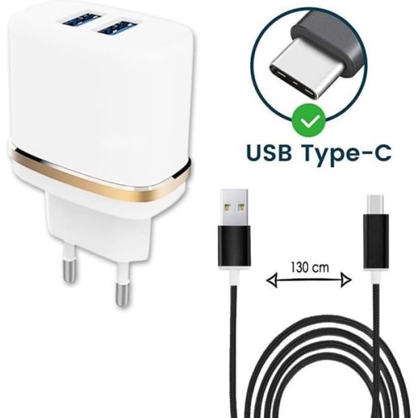 Typ C kabelpaket för OnePlus 8T Ultrakraftig och snabbladdare 2X USB 5V - 2.1A - SVART