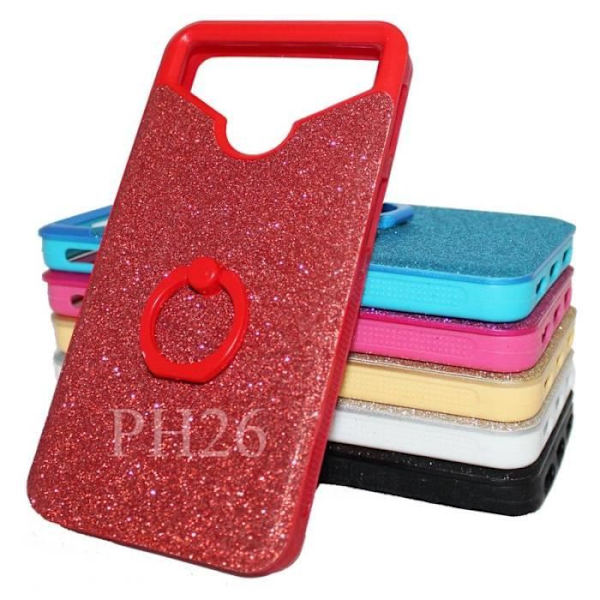Selecline Smartphone 5'' Rød bagcover med diamantstært effekt og silikonegel anti-stød kanter med ring til selfies.