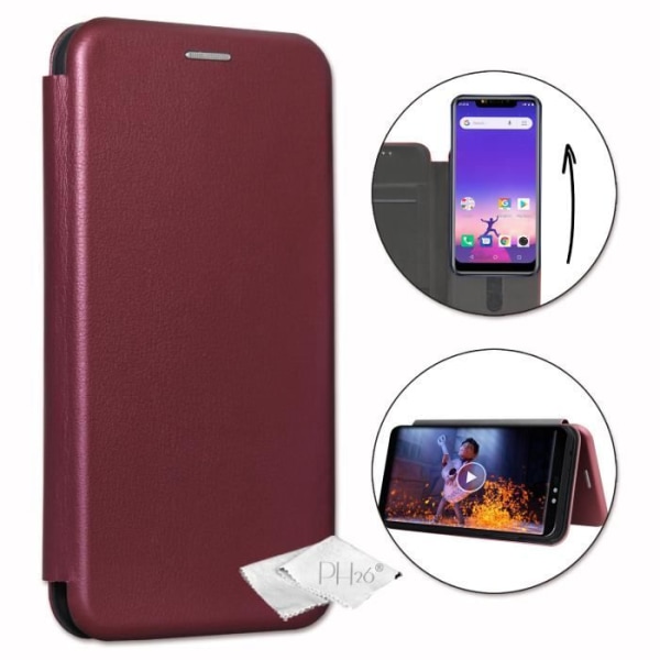 Etui fodral folio - PH26 - Logicom Le Hop - Ekoskinn med textur - Bordeaux - Mobilskydd Bordeaux