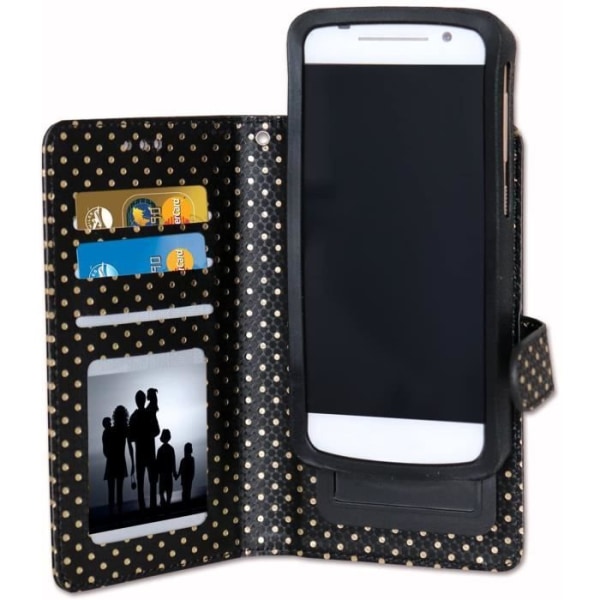 Foliofodral för Samsung Galaxy F12 plånboksformat i ekoläder - dubbel invändig korthållare med flik - SVART