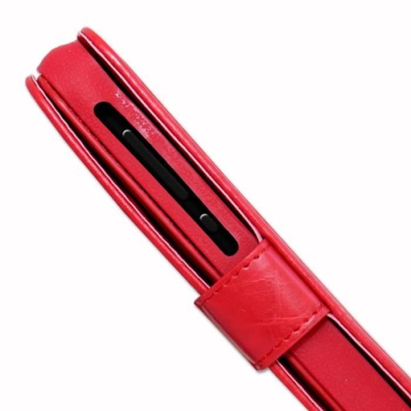 Foliofodral för Hisense C20 plånboksformat i rött ekoläder med dubbel invändig flik, korthållare, stängning
