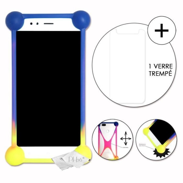 Motorola Moto E5 Cruise Super Pack monivärinen iskunkestävä puskurin kotelo laadukkaasta silikonista + 1 kovuutta suojaava karkaistu lasi