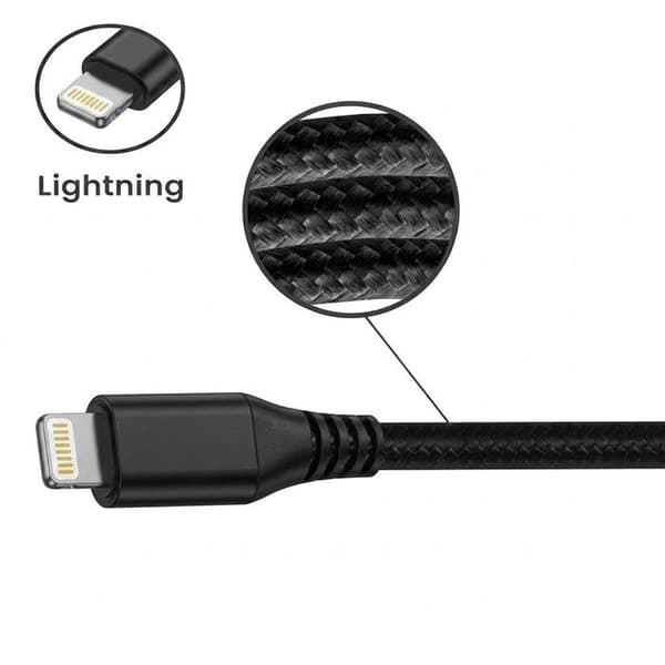 PH26 Nylonflätad Kabel 1 Meter för iPhone 14 Pro, USB A till Lightning-kabel, Laddning och Dataöverföring Svart