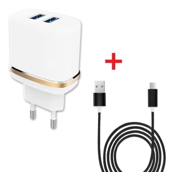 Laddarpaket + Micro USB-kabel för Infinix Smart 5 IN Ultrakraftig och snabb laddare 2X (5V - 2,1A) + 1,3 meter kabel - SVART Svart