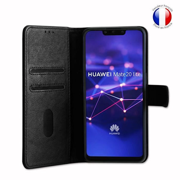 Pungcover dedikeret til Huawei Mate 20 Lite med magnetisk fane, kortopbevaring og videounderstøttelse - Sort Svart