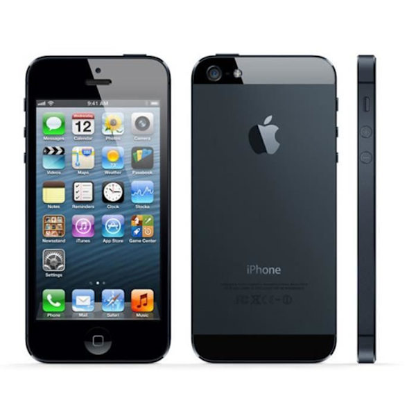 APPLE IPHONE 5S Dedikeret sort folioetui med vinduer i læderlook og synlige stikninger af PH26® KOMPATIBEL MED APPLE Svart