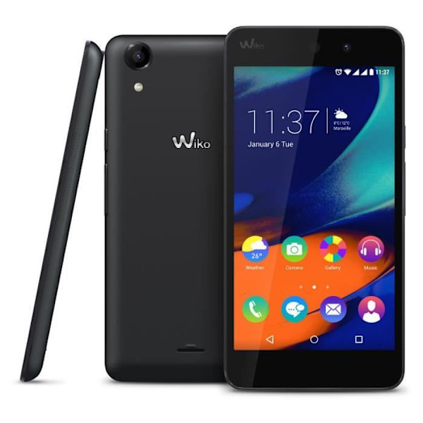 Wiko Rainbow 4G Dedikerat svart folioskydd med läderliknande fönster med synliga sömmar från PH26®