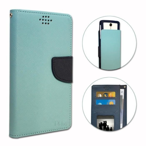 Huawei P8 Lite ALE-L04 Etui Housse folio lysblå læderlook med kortlomme og synlige stikninger by PH26®