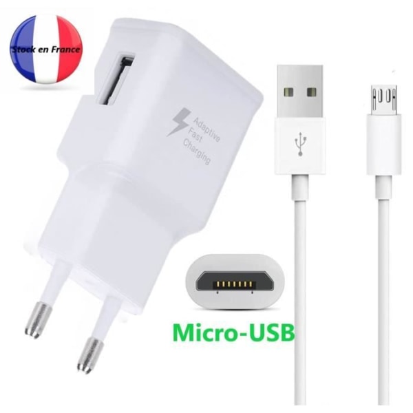 Pakkeoplader + kabel til Blu C7x Hurtigoplader Ultra-kraftig og hurtig NY GENERATION 3A med Micro-USB-KABEL Vit