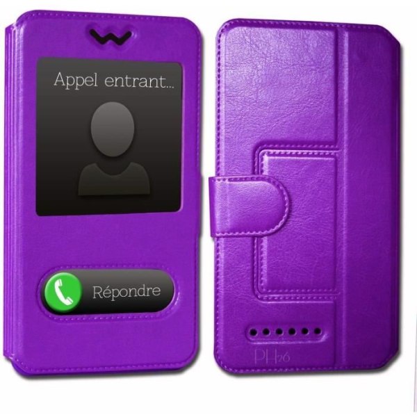 Elephone A5 Extra Slim Purple Folio Case X 2 Windows i ekologiskt kvalitetsläder med magnetisk stängning och sömmar