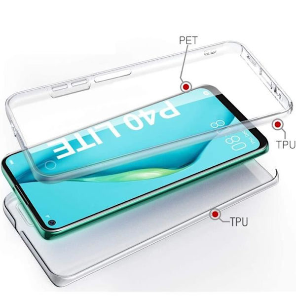 För Huawei P40 Lite- Nova 6 SE 6.4": Silikonfodral 360° fullt skydd Fram och bak - TRANSPARENT + 2x glasfilmer VIT
