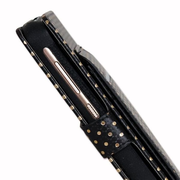 Etui cover folio - PH26® - TCL 580 - Øko-læder sort - Gyldne pletter - Indbygget spejl Svart med guldprickar