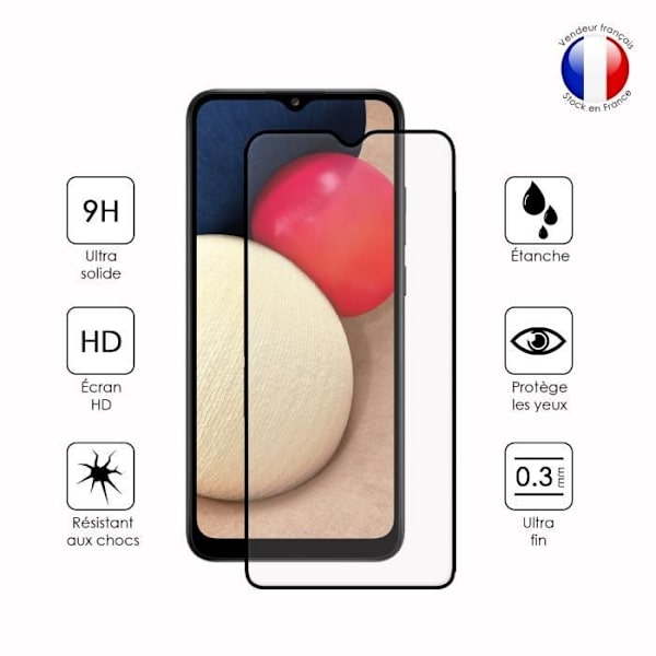 FULD beskyttelsesfilm til Samsung Galaxy A02s i ultra-resistent hærdet glas (maksimal hårdhed) Vit