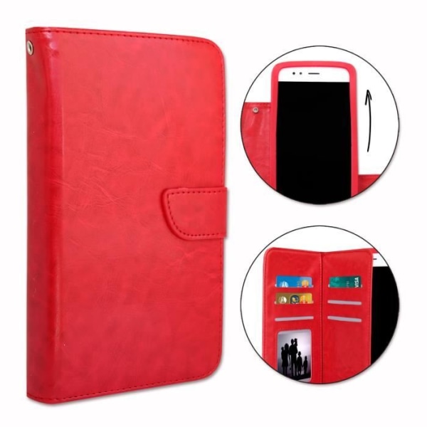 Foliofodral för LG K62+ plånboksformat i ekoläder - dubbel invändig flik korthållare magnetisk stängning - RÖD