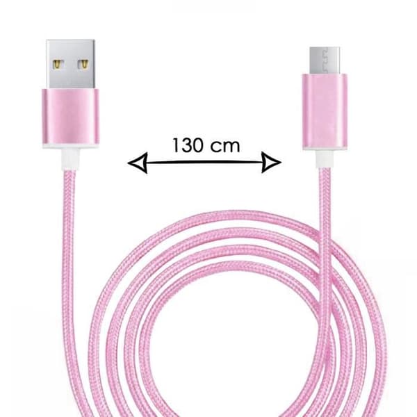 Micro USB-kabel til Danew Konnect 556 i nylonflettet synkroniseret hurtig dataoverførsel - PINK Ros