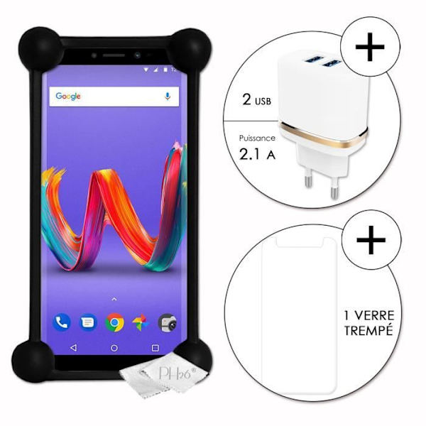 Coque Bumper - Wiko - Harry 2 - Stötbeständig - Silikon - Ultrarapid 2x USB 2,1 A Svart