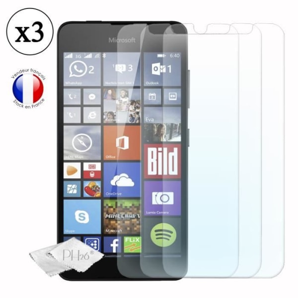 Skyddsglas - PH26 - Microsoft Lumia 650 Dual SIM - Härdat glas - Ultra tunt - Paket med 3