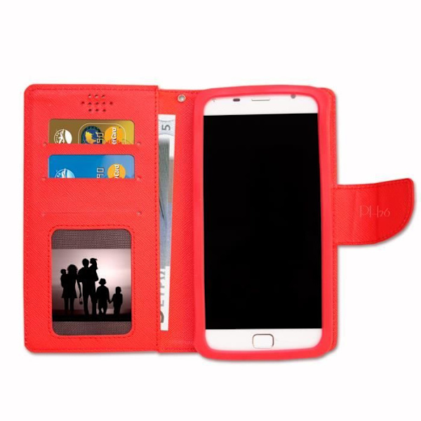 Etui Housse Folio - PH26® - P9 Lite - Texturerat Syntetiskt Läder - Marinblå och Röd - Magnetisk Marinblå och röd