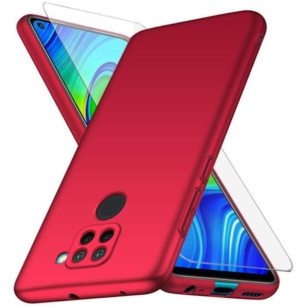Xiaomi Redmi Note 9 kotelo + karkaistu lasi näytönsuoja, punainen erittäin ohut suojakotelo Kovakantinen suojakuori
