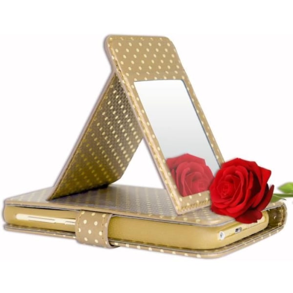 Skal till Huawei Honor 30 med guldprickar i ekoläder med korthållare, spegel och synliga sömmar - GULD Gul