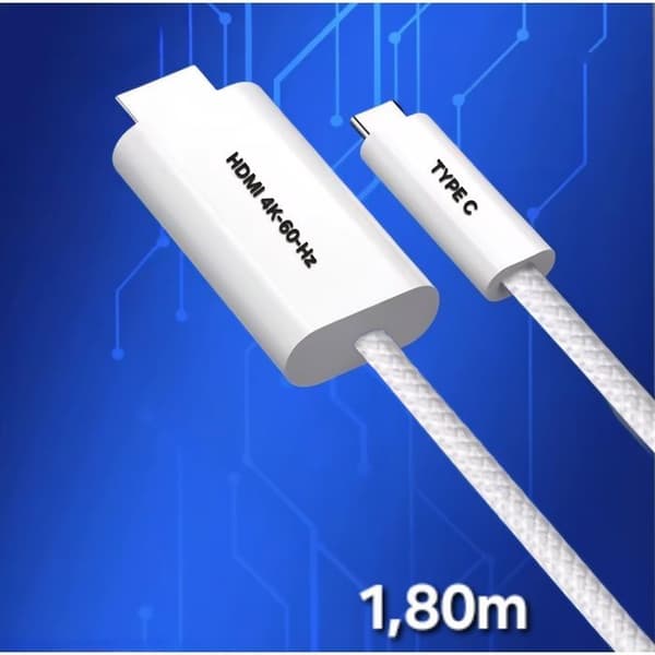 PH26 USB-C till HDMI-kabel [4K/60Hz] nylonfläta kompatibel med OnePlus Ace 2 Full HD/3d – längd 1.8m