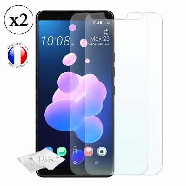 HTC U12+ Pack 2 skærmbeskyttere i hærdet glas med høj gennemsigtighed, ultra resistent, ultra slank, anti-mærker, installation