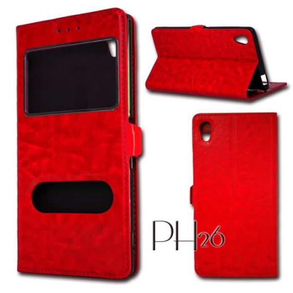Rød folio vinduesdæksel til SONY XPERIA C4 by PH26® Röd