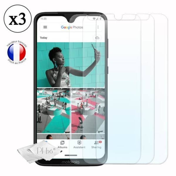 Motorola Moto G7 Pack 3 skärmskydd i härdat glas med hög transparens, ultrabeständig, ultratunn, anti-märken,
