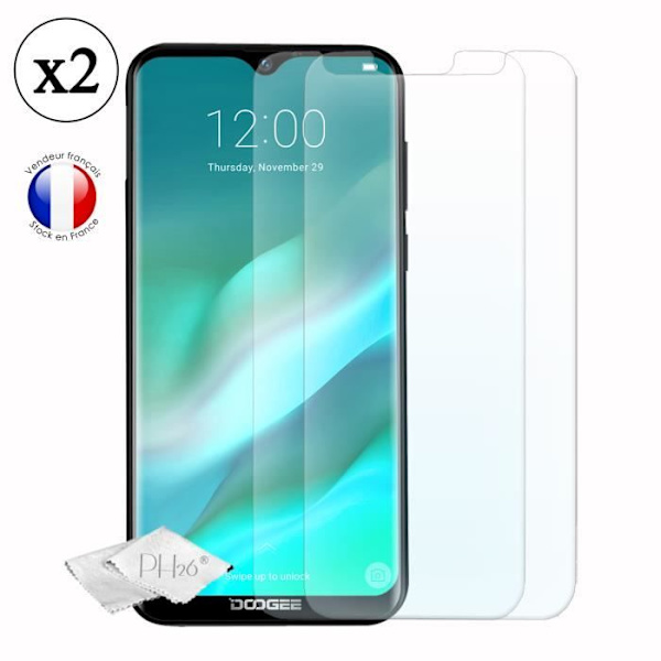 Super Pack för Doogee Y8 Bakfodral i läderstil med anti-chock silikongelkonturer + 2 skärmskydd i glas